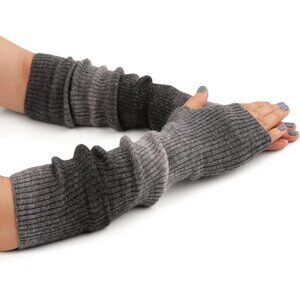 HOT Blended Arm Warmer Winter Fingerless Gloves ie Dye-dark Grey,42cm